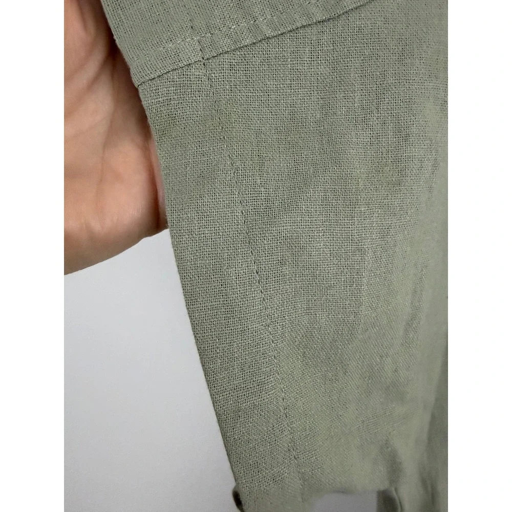 Zara Linen Blend Button Front Romper Women S Green Short Sleeve Utility Safari